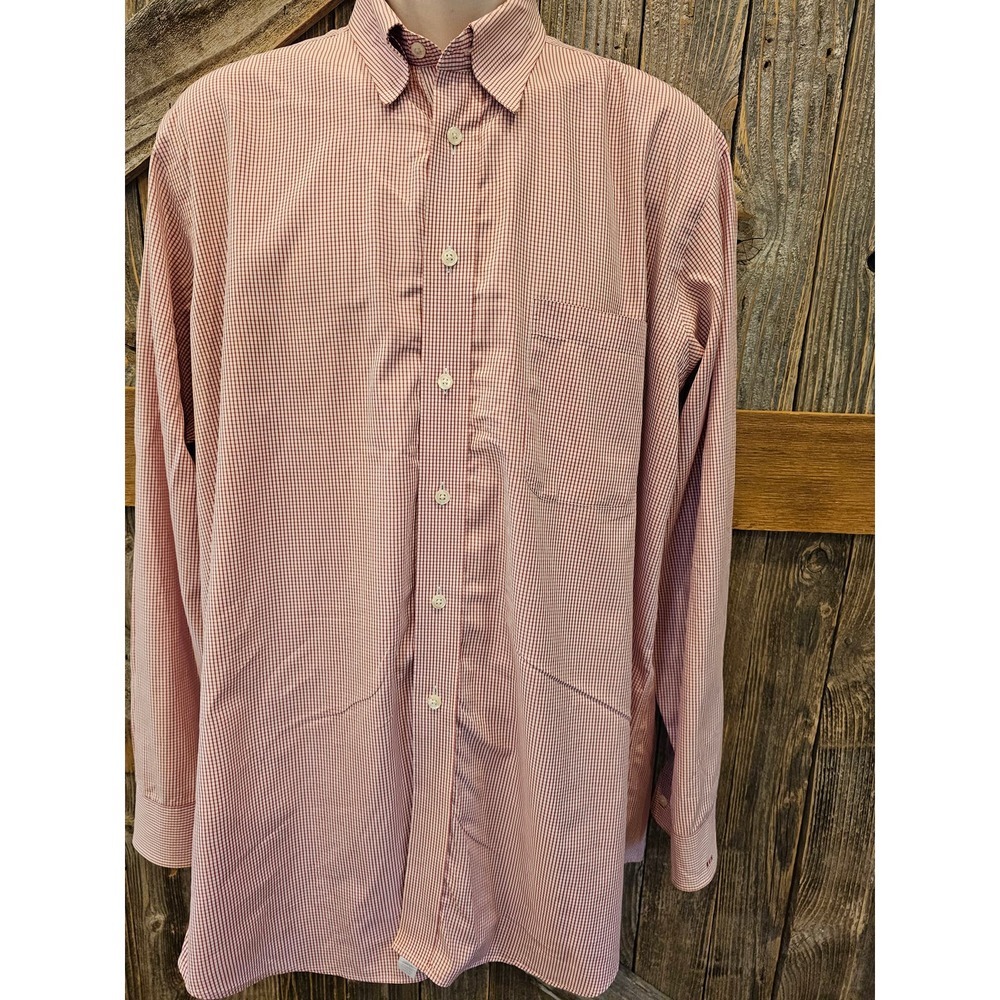 Paul Frederick 2 ply Broadcloth red check long sleeve dress shirt 16.5-35 -